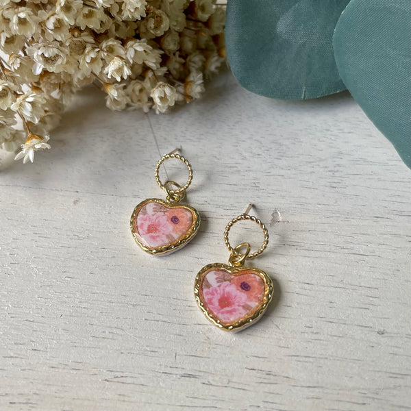 Pink Floral Heart Bezels