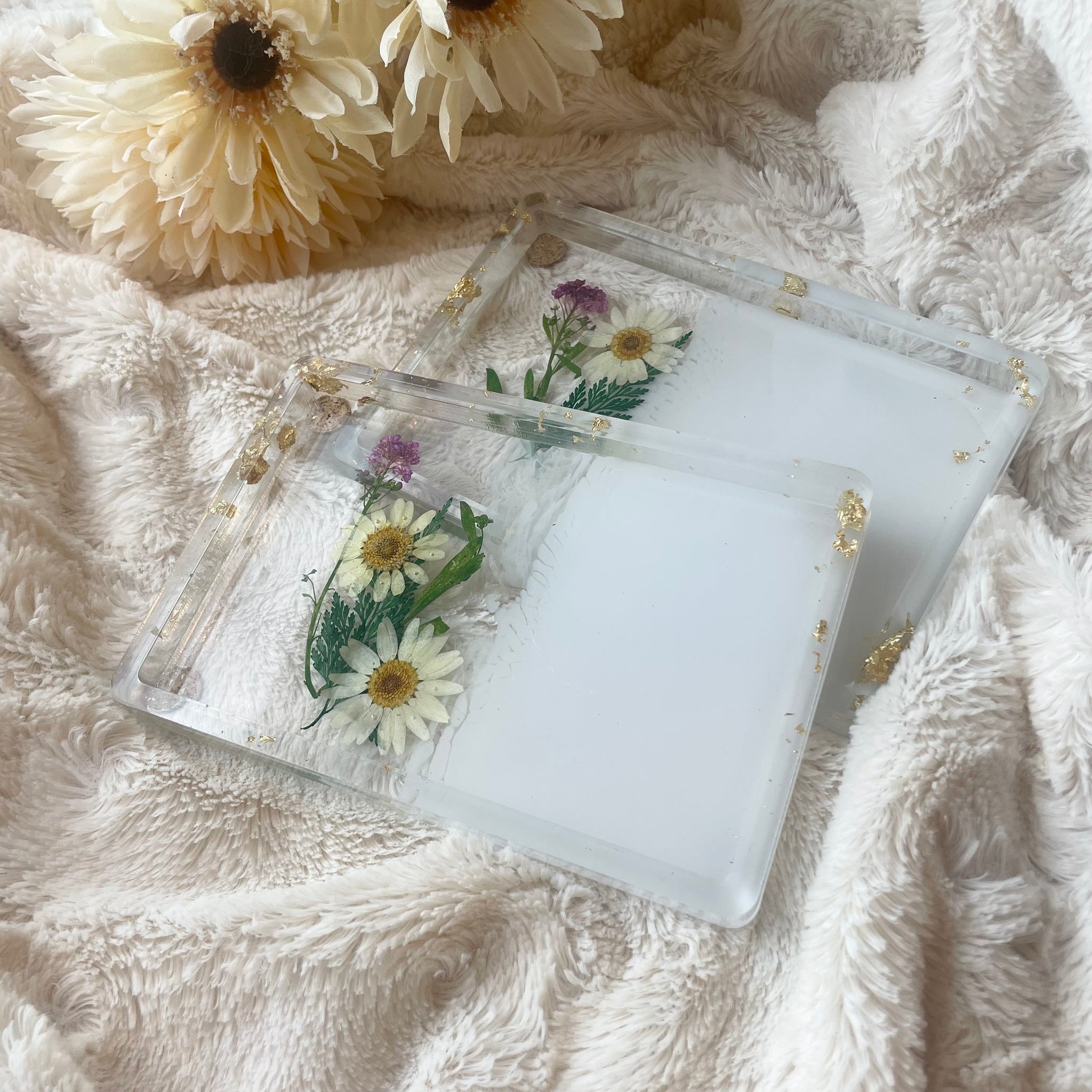 Half and Half White Floral Tray