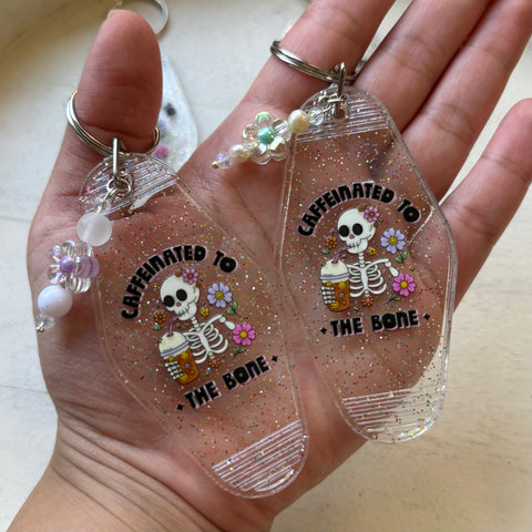 CAFFEINATED TO THE BONE - MOTEL KEYCHAIN