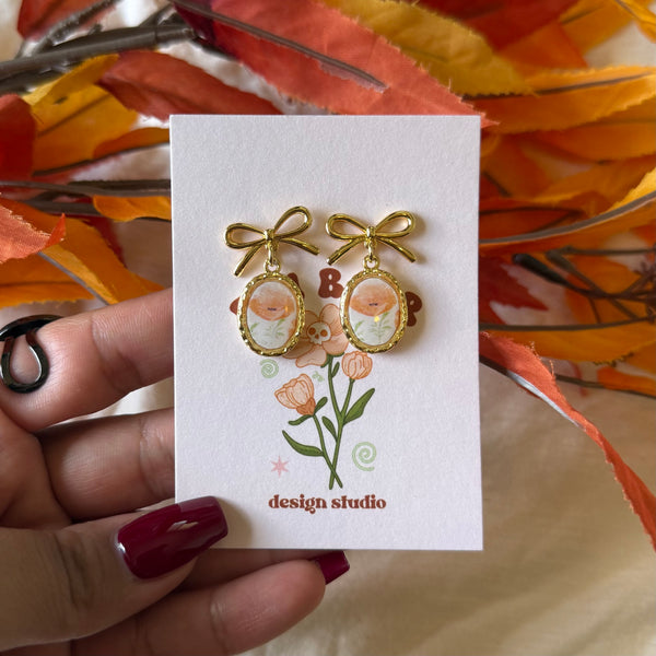 Orange Poppy Bow Studs