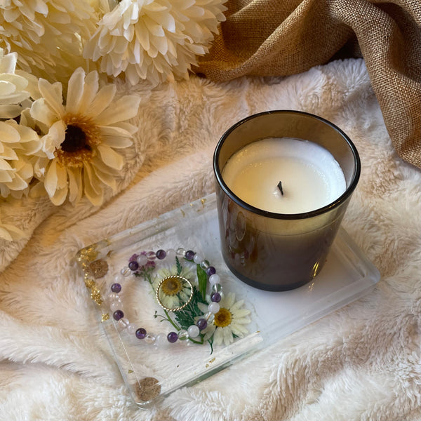 Half and Half White Floral Tray