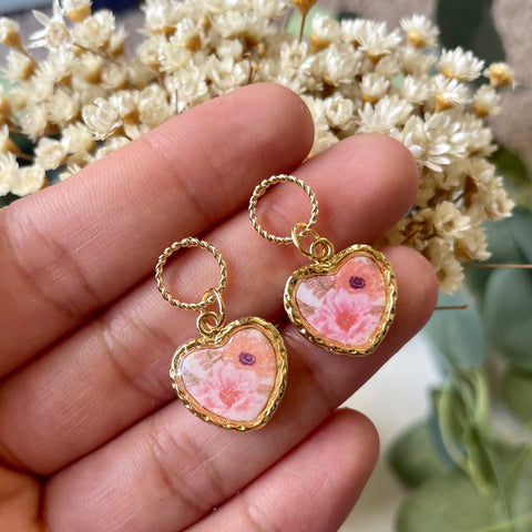 Pink Floral Heart Bezels