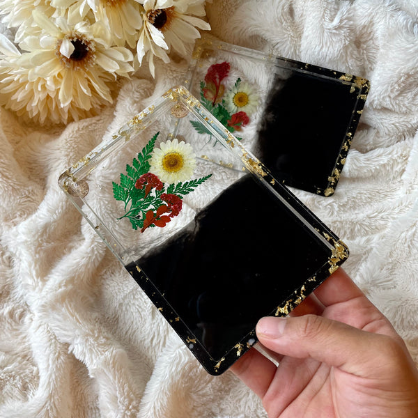 Half and Half Black Floral Tray