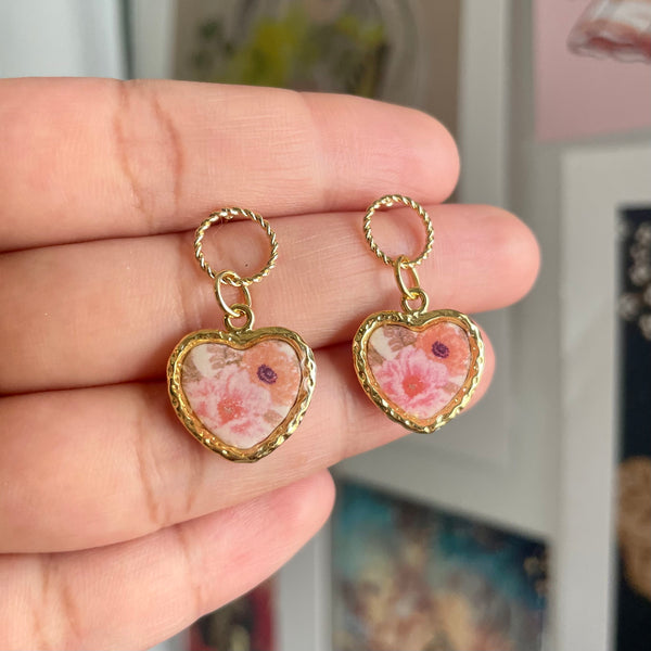 Pink Floral Heart Bezels