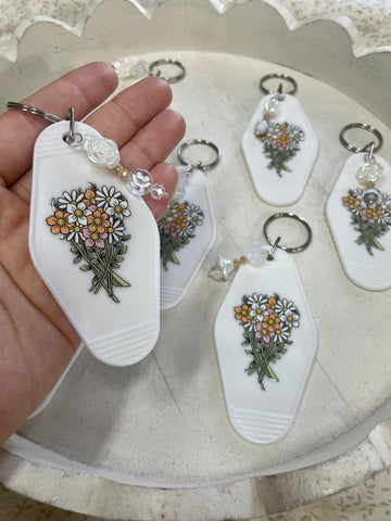 HAPPY FLORAL BOUQUET -- MOTEL KEYCHAIN