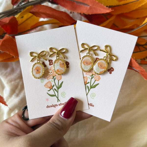 Orange Poppy Bow Studs