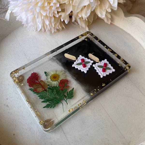 Half and Half Black Floral Tray