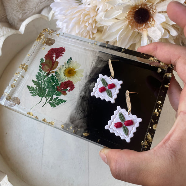 Half and Half Black Floral Tray