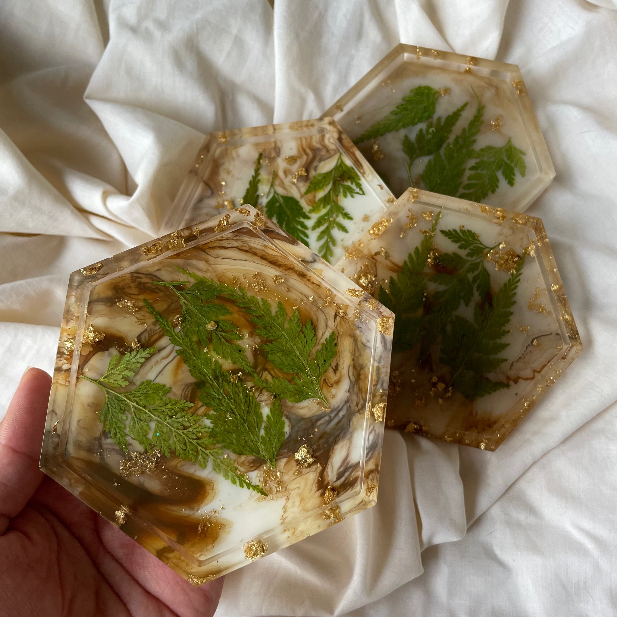 BROWN MARBLE + FERN — Coasters