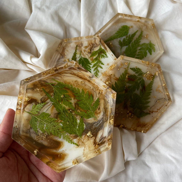 BROWN MARBLE + FERN — Coasters