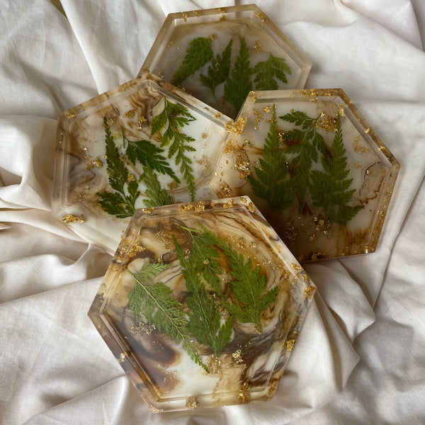 BROWN MARBLE + FERN — Coasters